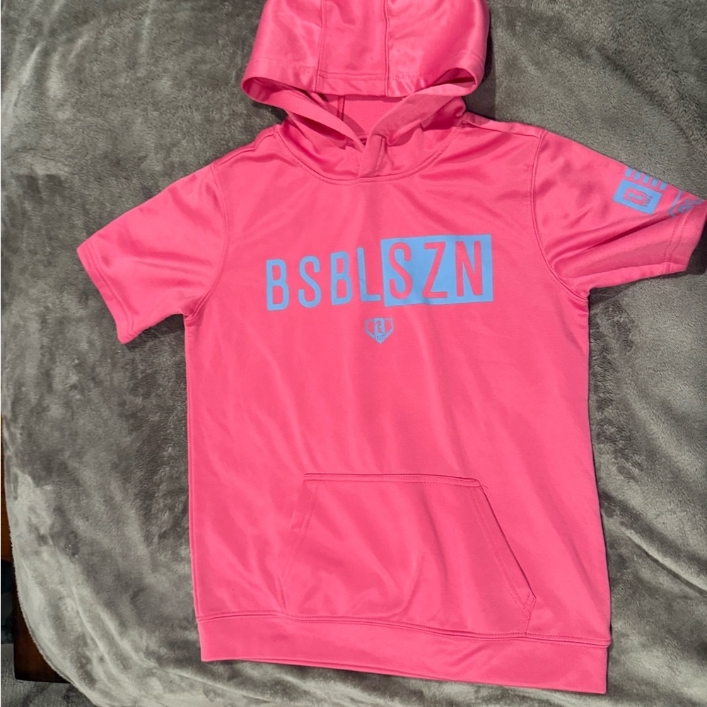 Kids pink baseball 101 short sleeve hoodie